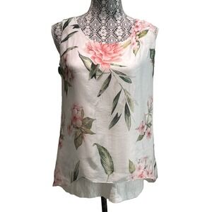 Elena Baldi Silk Overlay Sequin Floral white Pink Flowy Tank Size Small resort